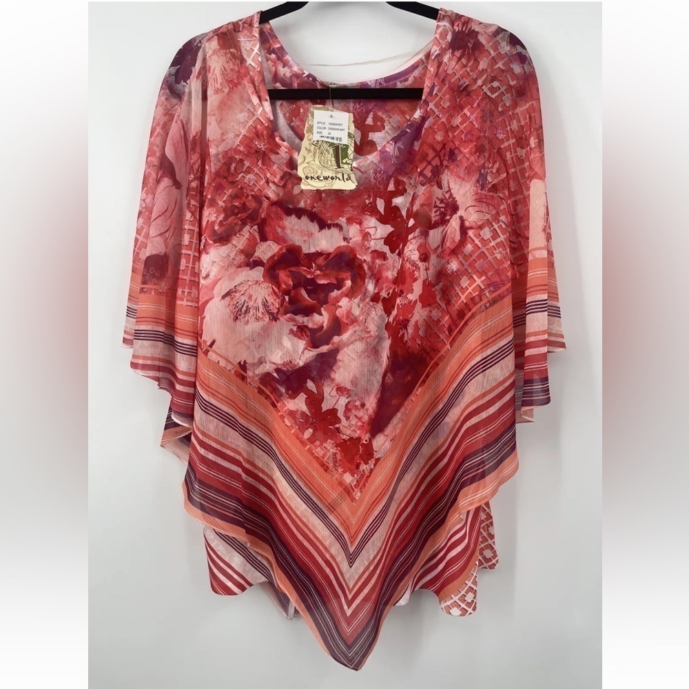 One World NWT Women’s Layered Shirt Top Blouse Size 3X W/ Built In cami